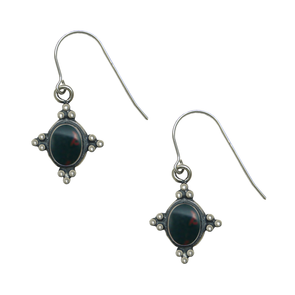 Sterling Silver Small Bloodstone Gemstone Drop Dangle Earrings